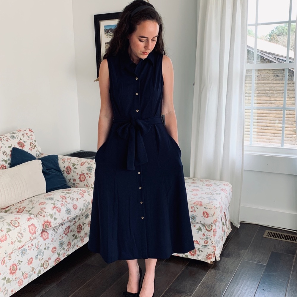 NWT Anne Klein Navy Blue Shirt Dress, Size 4